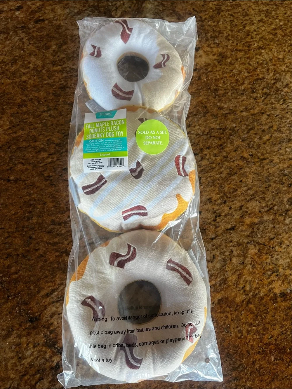Fall Maple Bacon Donut Plush Squeaky Dog Toy Set - White/Brown